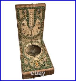 Rare Antique Pocket Diptych Sundial & Compass, D Beringer For American Mkt C1800