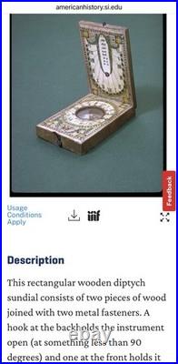 Rare Antique Pocket Diptych Sundial & Compass, D Beringer For American Mkt C1800
