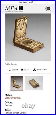 Rare Antique Pocket Diptych Sundial & Compass, D Beringer For American Mkt C1800