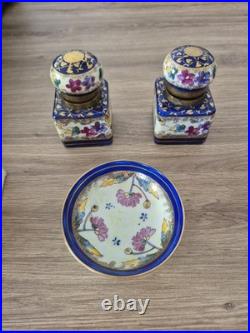 Rare Antique Porcelain Inkwell Set by Carl Friedrich Boseck & Co Early Red Stamp