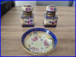 Rare Antique Porcelain Inkwell Set by Carl Friedrich Boseck & Co Early Red Stamp