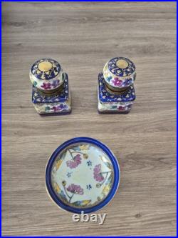 Rare Antique Porcelain Inkwell Set by Carl Friedrich Boseck & Co Early Red Stamp