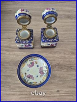 Rare Antique Porcelain Inkwell Set by Carl Friedrich Boseck & Co Early Red Stamp