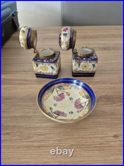 Rare Antique Porcelain Inkwell Set by Carl Friedrich Boseck & Co Early Red Stamp