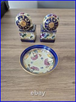 Rare Antique Porcelain Inkwell Set by Carl Friedrich Boseck & Co Early Red Stamp