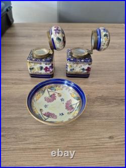Rare Antique Porcelain Inkwell Set by Carl Friedrich Boseck & Co Early Red Stamp