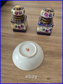 Rare Antique Porcelain Inkwell Set by Carl Friedrich Boseck & Co Early Red Stamp