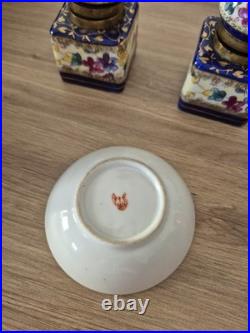 Rare Antique Porcelain Inkwell Set by Carl Friedrich Boseck & Co Early Red Stamp
