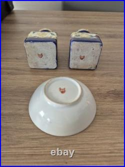 Rare Antique Porcelain Inkwell Set by Carl Friedrich Boseck & Co Early Red Stamp