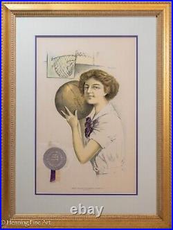 Rare Antique Poster Early Womans College Basketball 1911 Northwestern University