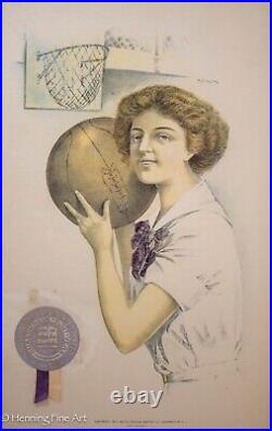 Rare Antique Poster Early Womans College Basketball 1911 Northwestern University