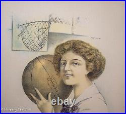 Rare Antique Poster Early Womans College Basketball 1911 Northwestern University