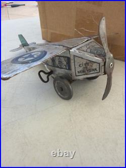 Rare Antique Pressed Steel Early Steelcraft U. S. City Of NY Plane Airplane Toy