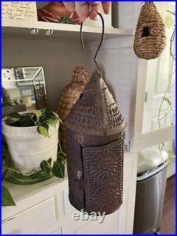 Rare Antique Punched Paul Revere Lantern Candle Tin Very Old Rustic Collectible Rare Antique Punched Paul Revere Lantern Candle Tin Very Old Rustic Collectible