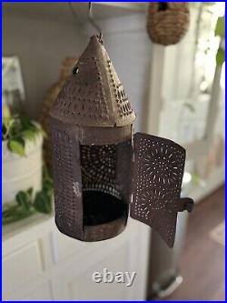 Rare Antique Punched Paul Revere Lantern Candle Tin Very Old Rustic Collectible Rare Antique Punched Paul Revere Lantern Candle Tin Very Old Rustic Collectible