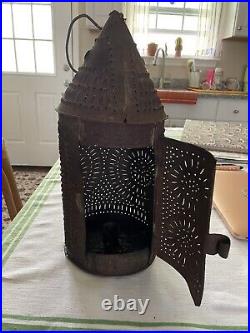Rare Antique Punched Paul Revere Lantern Candle Tin Very Old Rustic Collectible