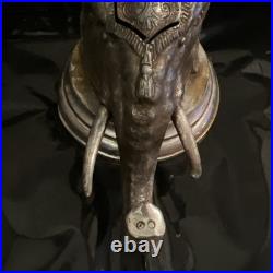 Rare Antique Silver Elephant Inkwell with Bronze Flautist Monkey