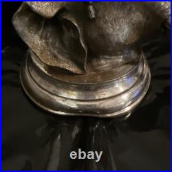 Rare Antique Silver Elephant Inkwell with Bronze Flautist Monkey