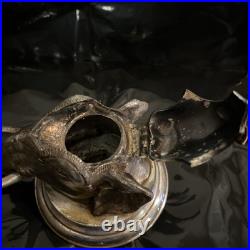 Rare Antique Silver Elephant Inkwell with Bronze Flautist Monkey