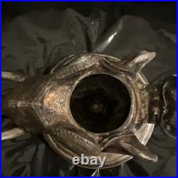 Rare Antique Silver Elephant Inkwell with Bronze Flautist Monkey