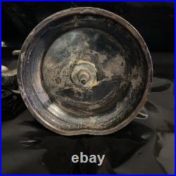 Rare Antique Silver Elephant Inkwell with Bronze Flautist Monkey