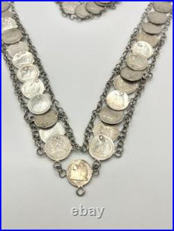 Rare Antique Silver Guatemala Coin Collar Necklace Dating As Early As 1811
