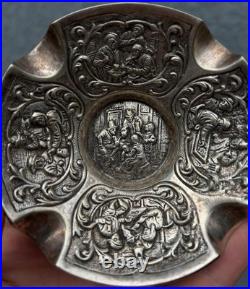 Rare Antique Silver-Plated Ashtray Flemish Baroque Late 19th-Early 20th