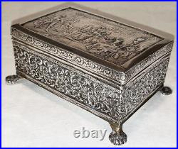 Rare Antique Solid Silver Dutch Import Embossed Box Early 1800's 350 Grams