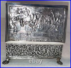 Rare Antique Solid Silver Dutch Import Embossed Box Early 1800's 350 Grams