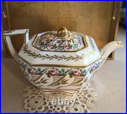 Rare Antique Spode Porcelain Teapot Early 19th Century Gold Finial Octagonal