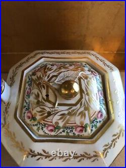 Rare Antique Spode Porcelain Teapot Early 19th Century Gold Finial Octagonal