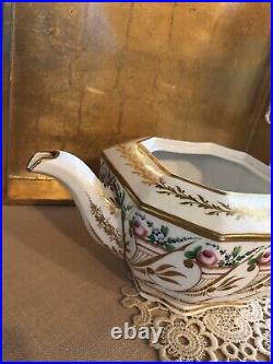 Rare Antique Spode Porcelain Teapot Early 19th Century Gold Finial Octagonal