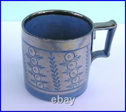 Rare Antique Staffordshire Pearlware SILVER LUSTRE Resist BLUE GROUND Mug c1820 Rare Antique Staffordshire Pearlware SILVER LUSTRE Resist BLUE GROUND Mug c1820