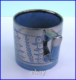 Rare Antique Staffordshire Pearlware SILVER LUSTRE Resist BLUE GROUND Mug c1820 Rare Antique Staffordshire Pearlware SILVER LUSTRE Resist BLUE GROUND Mug c1820