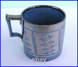 Rare Antique Staffordshire Pearlware SILVER LUSTRE Resist BLUE GROUND Mug c1820 Rare Antique Staffordshire Pearlware SILVER LUSTRE Resist BLUE GROUND Mug c1820