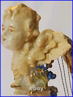 Rare Antique Strasbourg Porzellanmalerei AG Woman Playing The Harp 7 Tall EUC