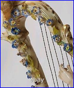 Rare Antique Strasbourg Porzellanmalerei AG Woman Playing The Harp 7 Tall EUC