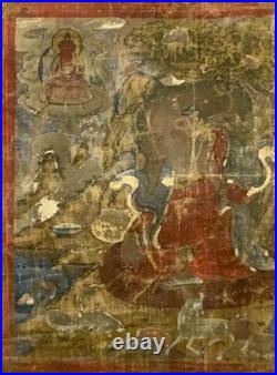 Rare Antique Tibetan Buddhist Thangka Arhat Painting Monastic Sage Early 19th C