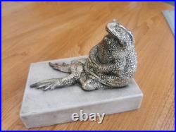 Rare Antique Toad Bookends Silvered Copper On Marble Bases SUZANNE BIZARD 1920's