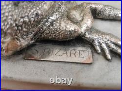 Rare Antique Toad Bookends Silvered Copper On Marble Bases SUZANNE BIZARD 1920's