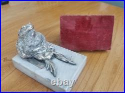 Rare Antique Toad Bookends Silvered Copper On Marble Bases SUZANNE BIZARD 1920's