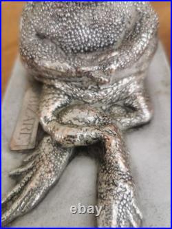 Rare Antique Toad Bookends Silvered Copper On Marble Bases SUZANNE BIZARD 1920's