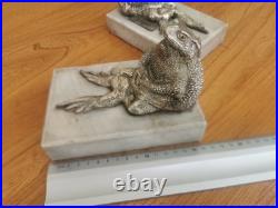 Rare Antique Toad Bookends Silvered Copper On Marble Bases SUZANNE BIZARD 1920's