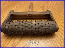 Rare! Antique Treen Cracker Biscuit Pricker Rolling Pin Early Wood Wire Tool