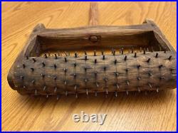 Rare! Antique Treen Cracker Biscuit Pricker Rolling Pin Early Wood Wire Tool