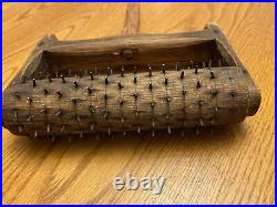 Rare! Antique Treen Cracker Biscuit Pricker Rolling Pin Early Wood Wire Tool