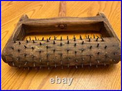 Rare! Antique Treen Cracker Biscuit Pricker Rolling Pin Early Wood Wire Tool