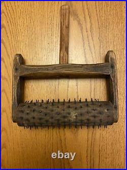 Rare! Antique Treen Cracker Biscuit Pricker Rolling Pin Early Wood Wire Tool