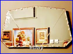 Rare Antique Vintage Art Deco Sunburst Detail Frameless Bevelled Edge Mirror