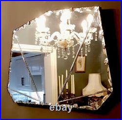 Rare Antique Vintage Art Deco Sunburst Detail Frameless Bevelled Edge Mirror